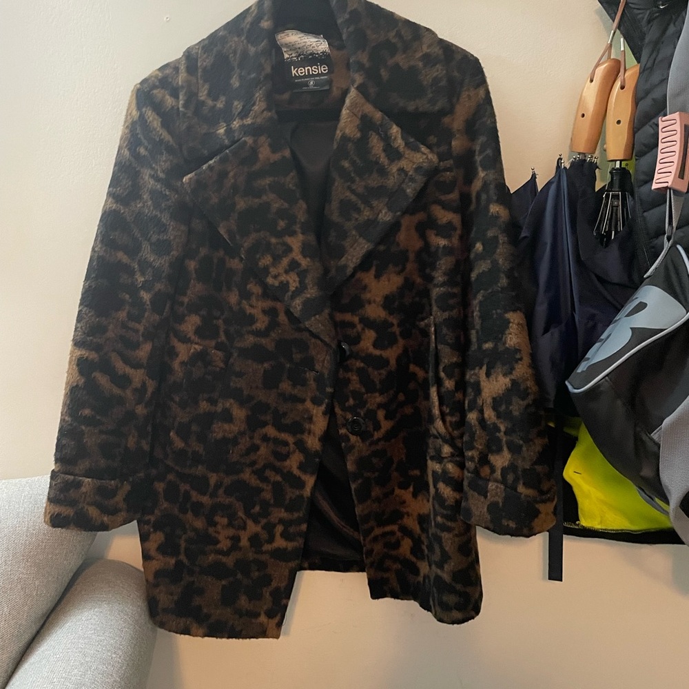 Kensie Leopard Print Wool Coat